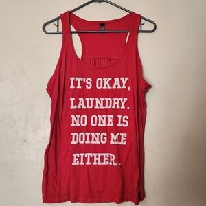 District Made Women's XL Hot Pink Humor Graphic Racerback Tank Top "Laundry"